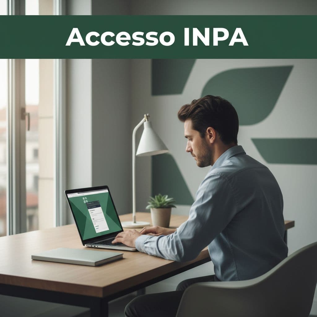 Una persona lavora al computer su una scrivania moderna con il banner di accesso INPA ben visibile.