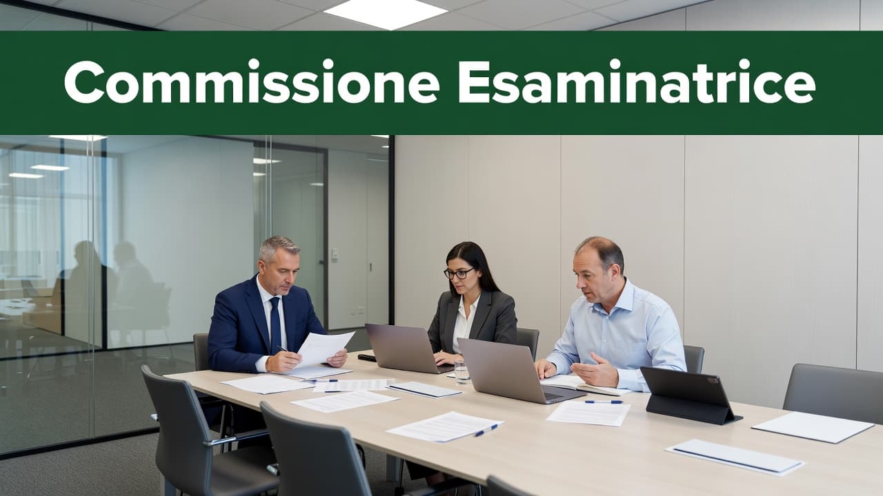 Three individuals sit behind a sleek, modern table in a bright conference room. A prominent dark green horizontal banner spans the top of the frame, providing a professional and formal editorial aesthetic.